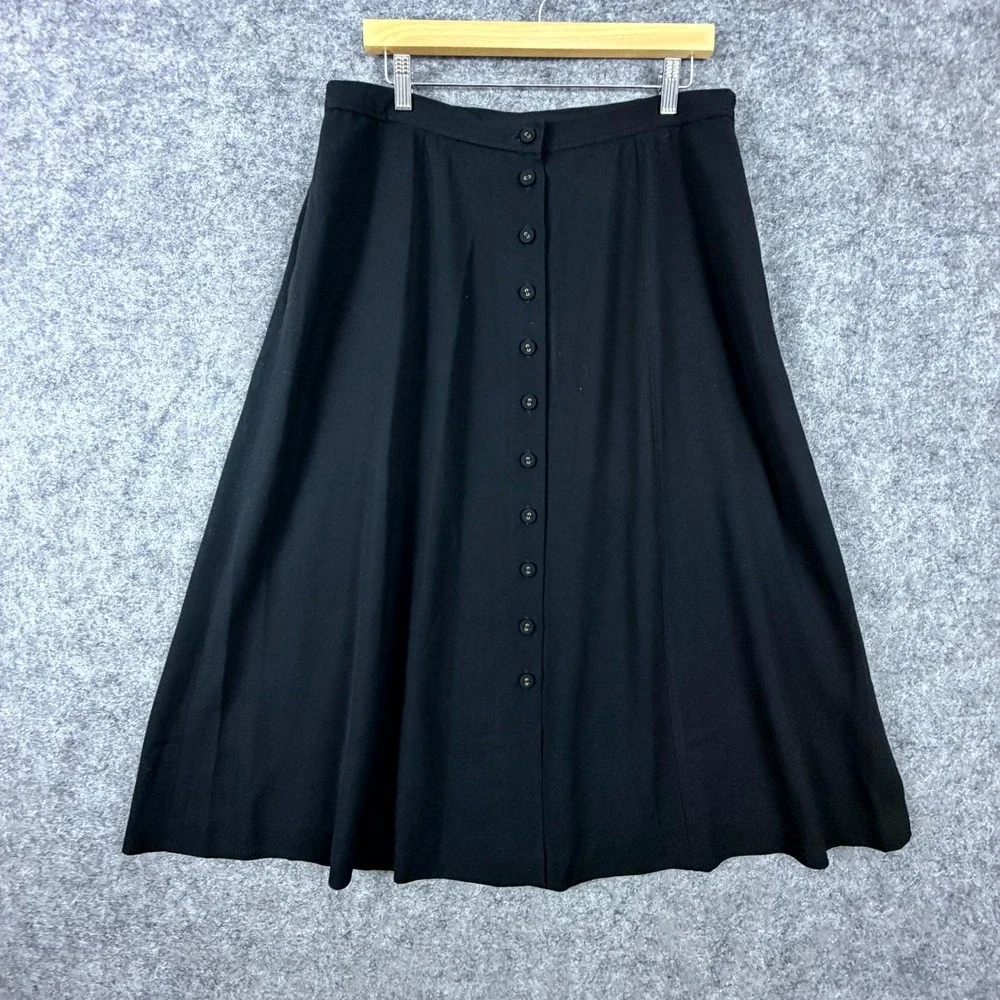 Jones New York Midi A-Line Skirt Womens 14W Black Button Front Career Academia